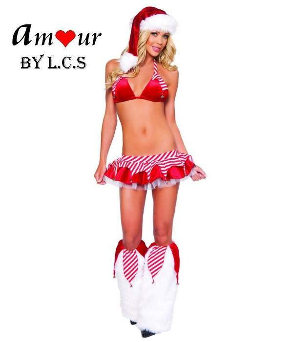 Sexy Christmas Candy Stripes Halter Cheerleader Costume Amour