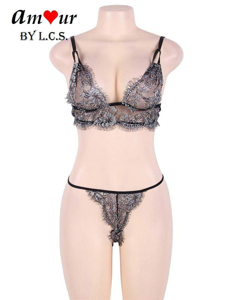 Silver Lacy Bra & Panty Sexy Lingerie Set