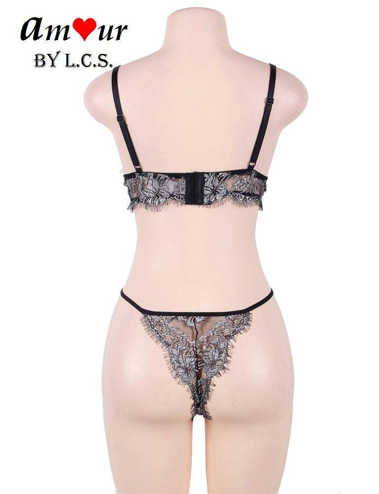 Silver Lacy Bra & Panty Sexy Lingerie Set